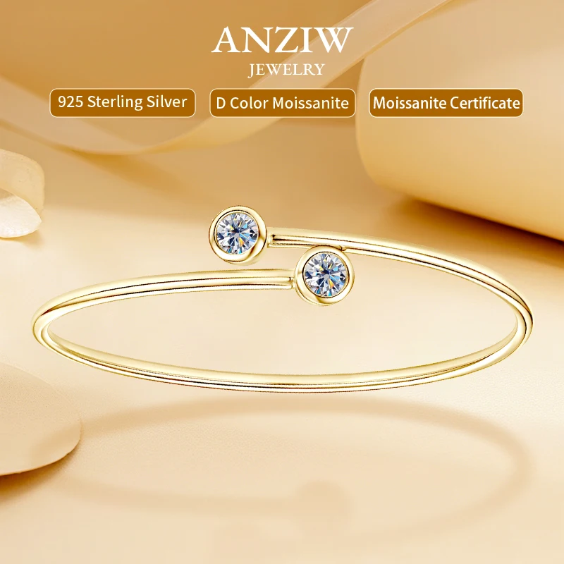 

Anziw 0.5CT 5mm D Moissanite Opening Bangle Cuff for Women 925 Sterling Silver Bracelet Cuffs Bezel Lab Diamon 2025 New Jewelry