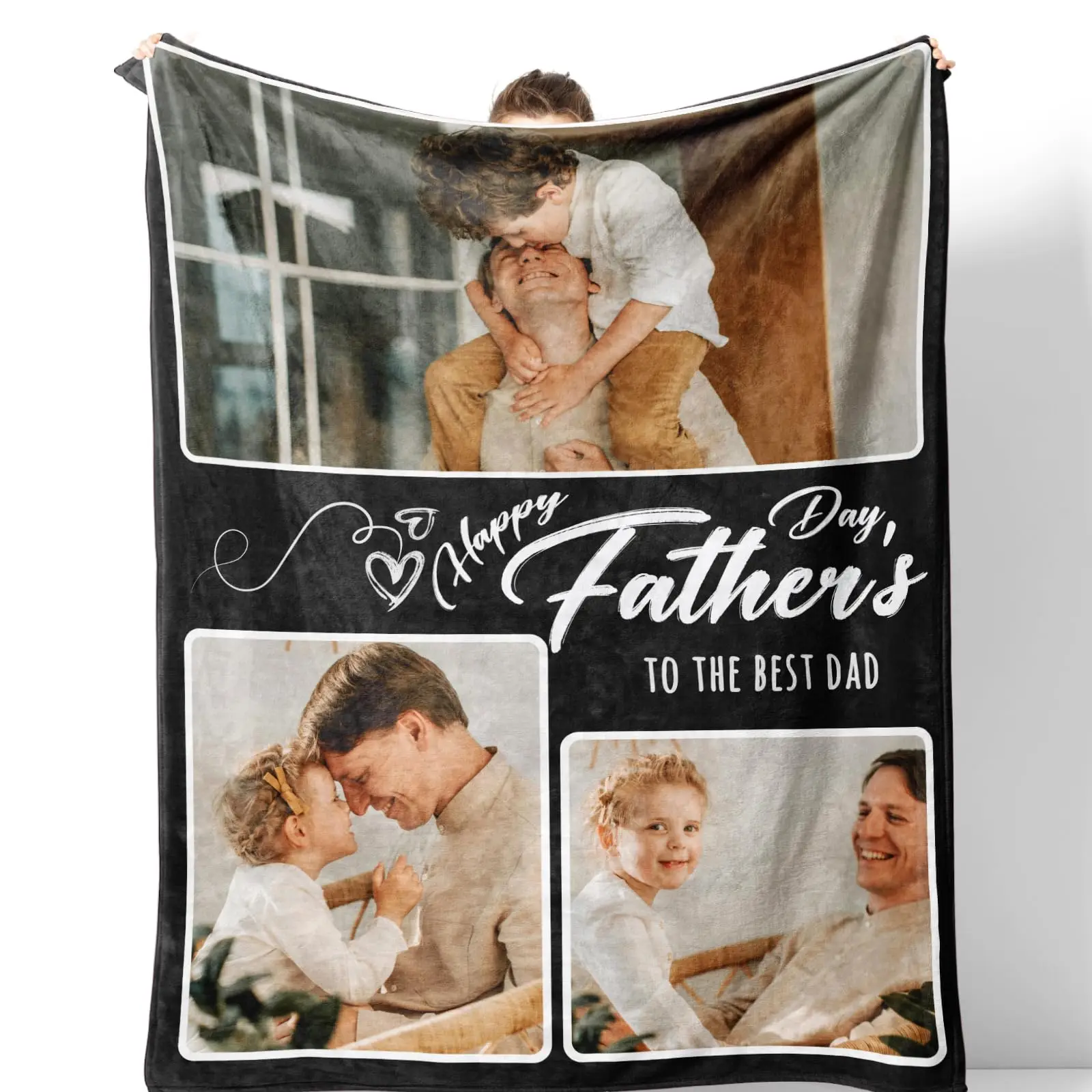 Custom Blanket with Picture, Father's Day Personalized Blanket with Photos for Dad Husband Father Papa Gift Soft Throw Blanket