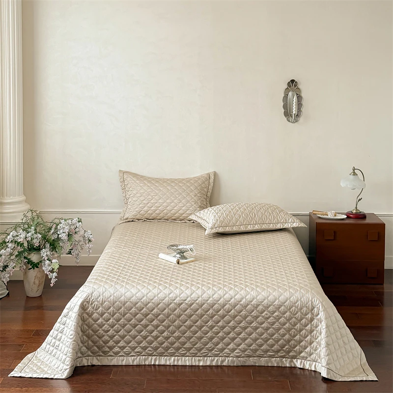 Double Sided 100% Lyocell Quilted Bed Cover Diamond Stitch Quilted Bedspread Silky Cooling Reversible Bed Sheet Pillowcases 3Pcs