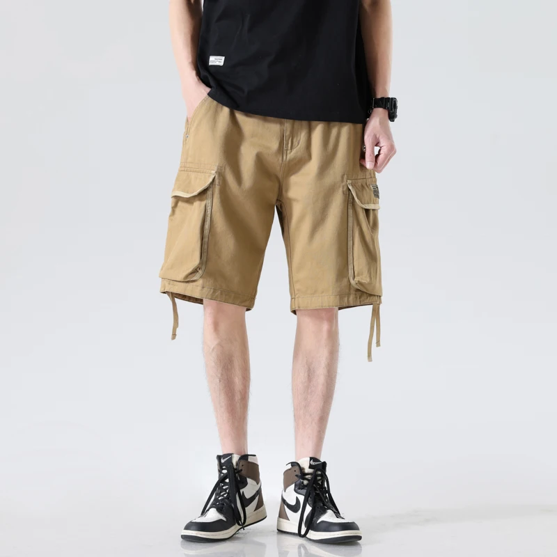 2025 American retro multi pocket men's workwear shorts for summer thin loose straight leg casual short cargo pants men clothing