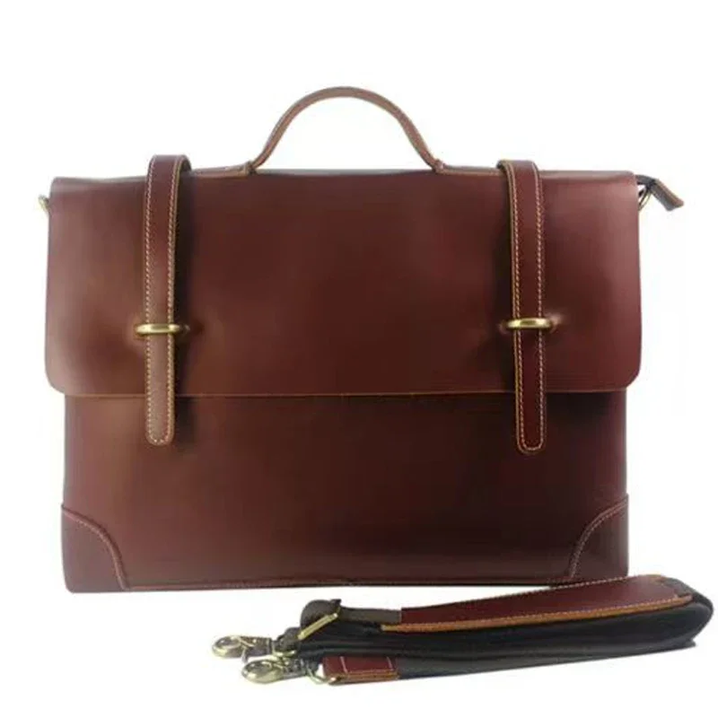 Smooth Full-Grain Cowhide Professional Work Bag Men’s Leather Briefcase for Business Luxurious Office Tote Laptop Messenger Bag