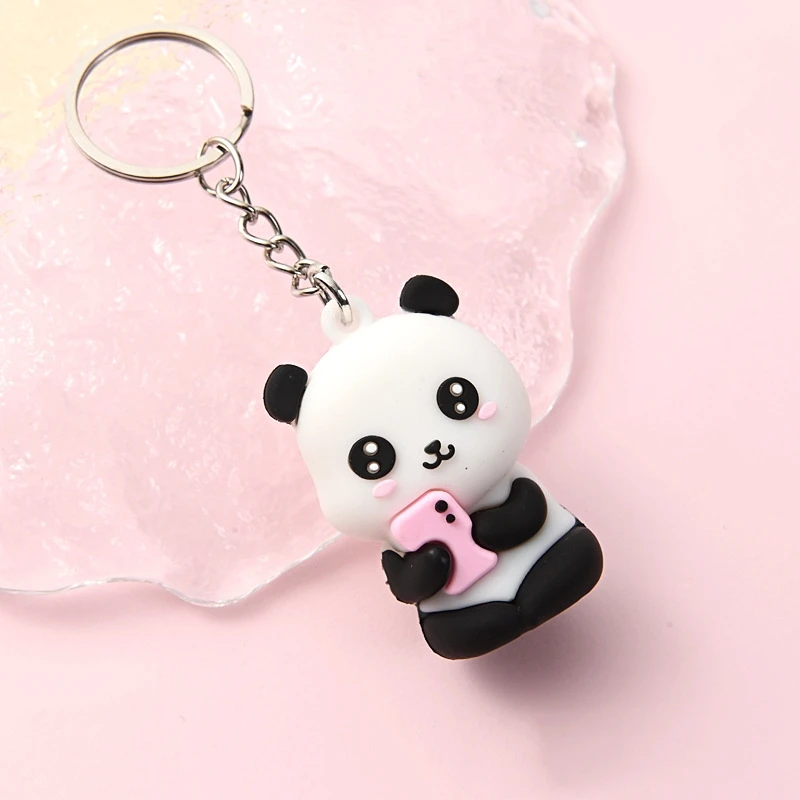 New Cute Cartoon Couple Panda Keychain Pendant Car Bag Key Chains for Women Jewelry Gift