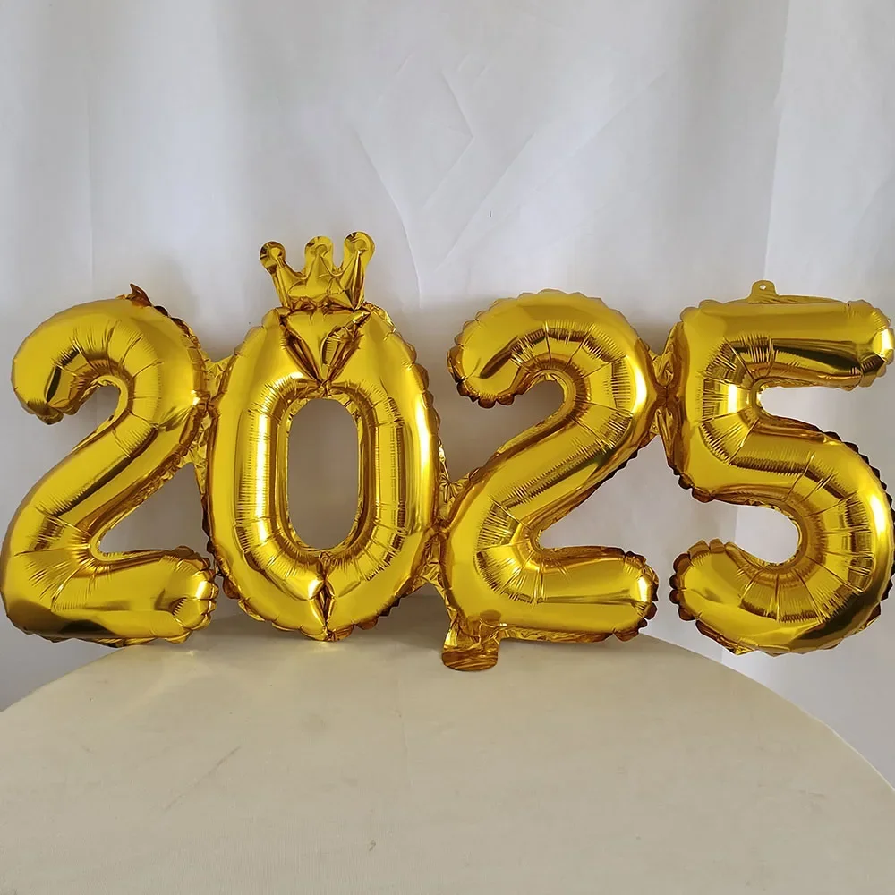 Gold Silver Conjoined Hello 2025 Letter Number Balloon 2025 Happy New Year Eve Party Decoraition Globos Xmas Balls Wholesale