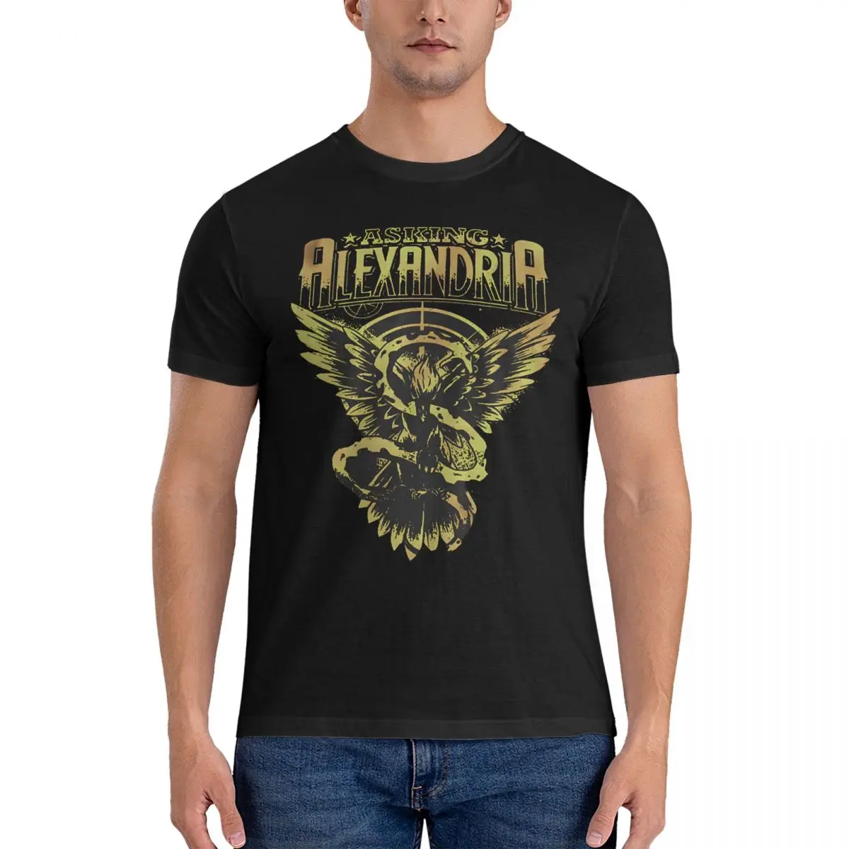 Glamorous T-Shirt Men Asking alexandria Vintage Cotton Tees Round Collar Short Sleeve T Shirts Graphic Clothing