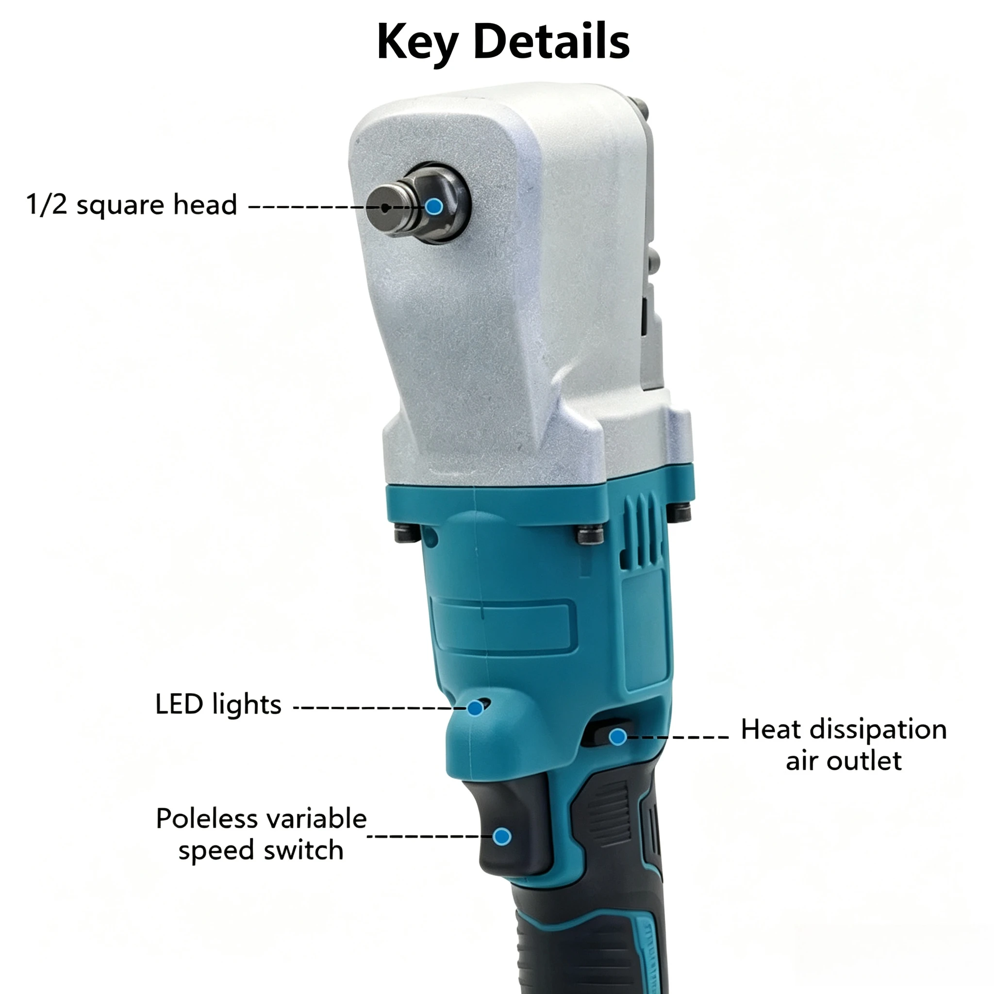 21V Lithium Ion Battery Electric 90 Degree Ratchet Wrench 1/2 Inch Right Angle Elbow Rechargeable Corner Power Wrench