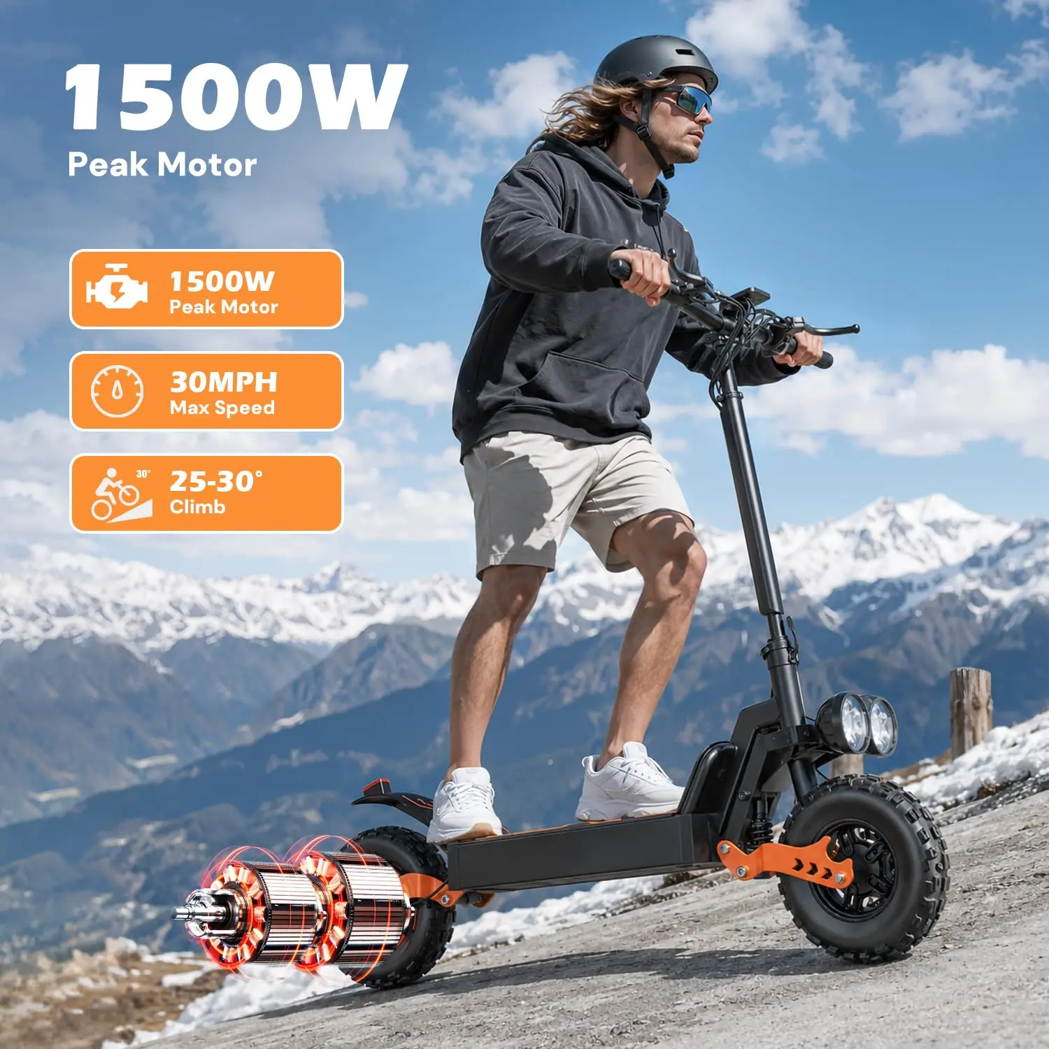 Misodo Electric Scooter for Adults, 1500W Motors, Up to 30 Mph, 45 Miles Range, 11" All-Terrain Off Road E-Scooter, 48V 25Ah Battery, NFC Unlock, Foldable for Commuting, UL2272 Certified