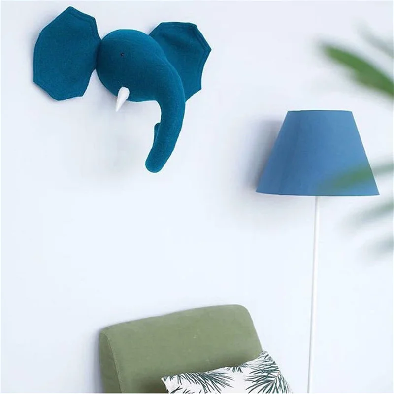 Decoración Para habitación de niños, cabeza de Animal 3D de dibujos animados, colgante de pared, elefante, ciervo, unicornio, juguetes de peluche para niños, decoración de dormitorio