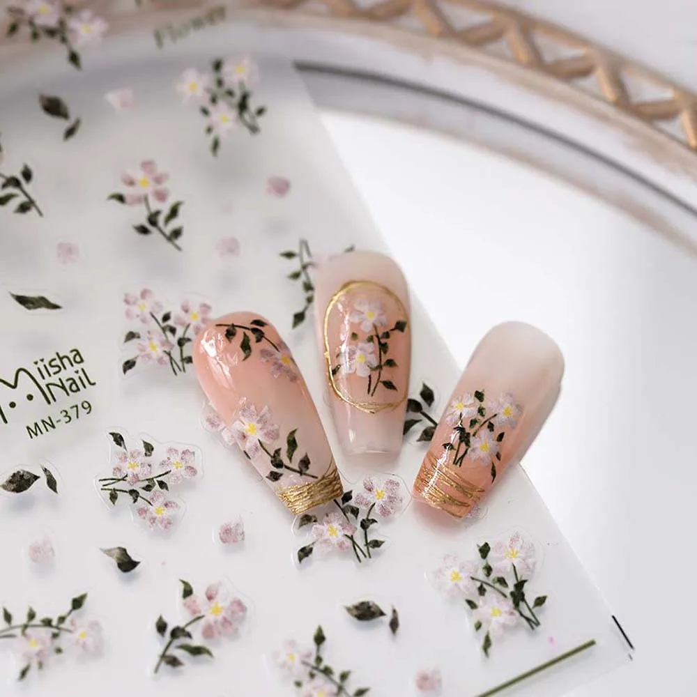 Sakura Jelly Flower Nail Stickers Peach Blossom Tulip Flower Nail Decorations Nail Accessories Pink Bowknot Flower Nail Decals