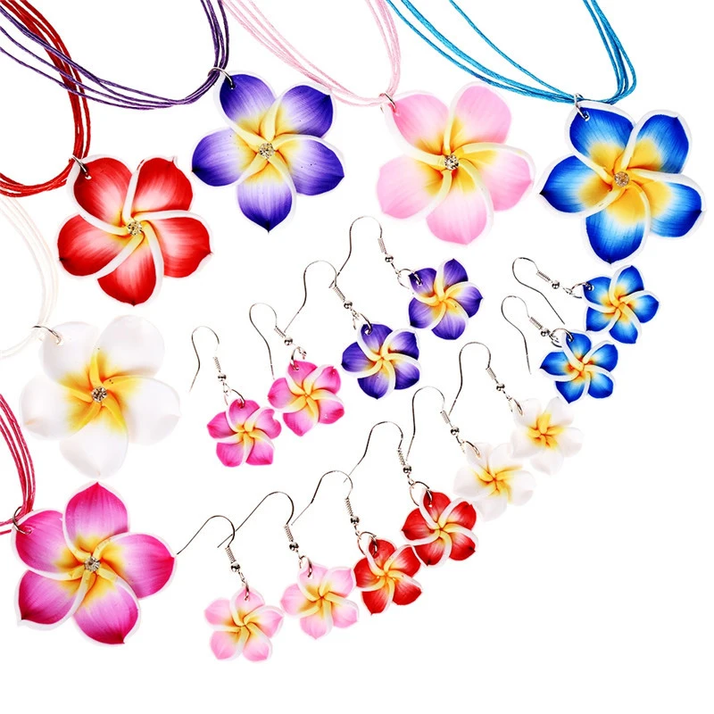 1Set Ladies Fashion Flower Wax Rope Sweet Simple Necklace Earring Set Jewelry Gift