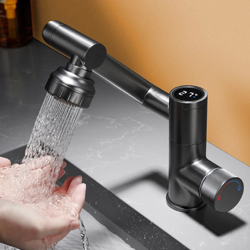 

Энергоэффективный кран Смеситель с цифровым дисплеем Роскошный домашний декор Черный пузырь Аэратор Технология Медный материал