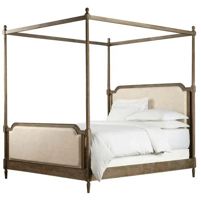 

French Antique Bedroom Furniture Wholesale Style Queen King Bed Frame Solid Wood Four Poster Bed