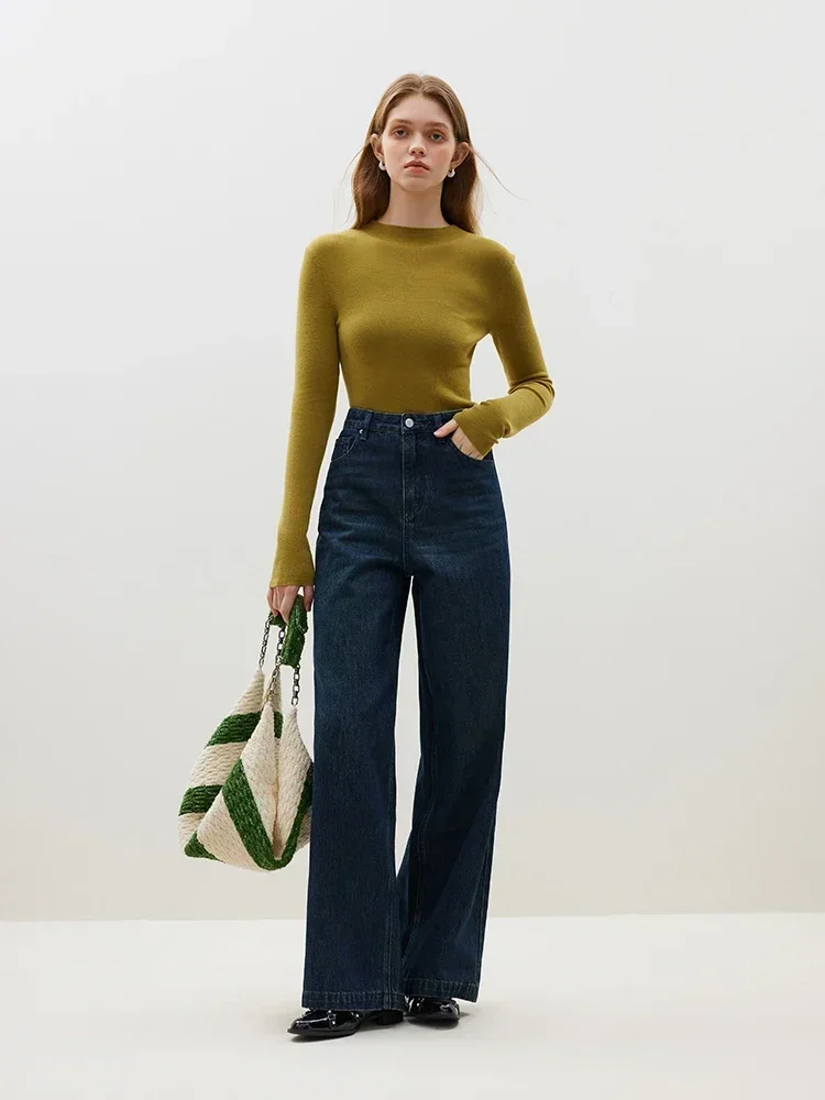 FSLE American Retro Wide Leg Full-length Jeans for Women Autumn and Winter 2023 New High Waist All-match Casual Pants Female