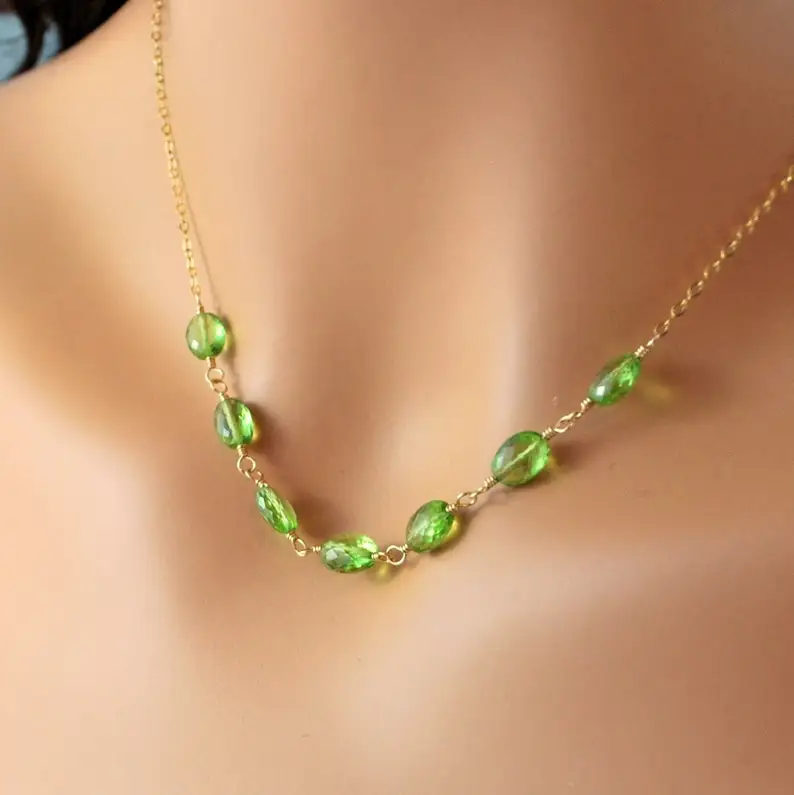 Lime Green Peridot Necklace in Gold or Sterling Silver, Made to Order