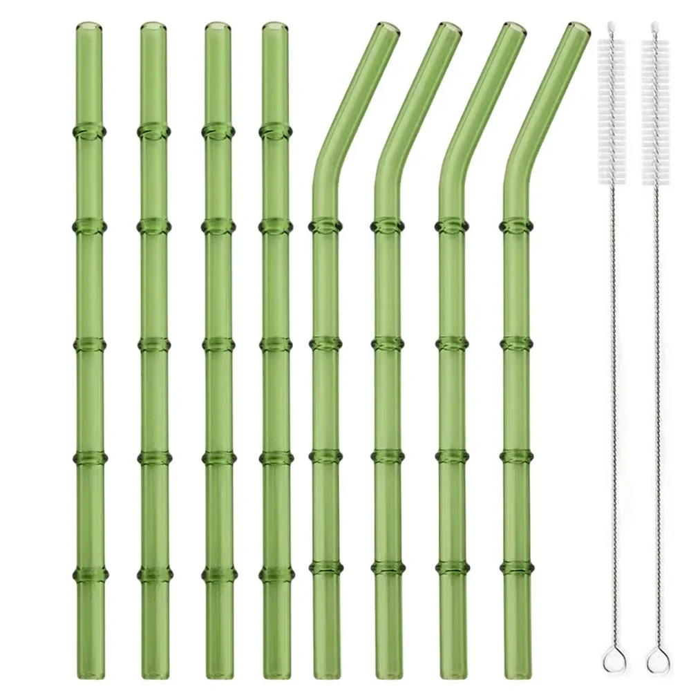 8Pcs High Borosilicate Glass Straw Reusable Eco Friendly Drinking Straws Set Bubble Tea Smoothies Bar Accessories