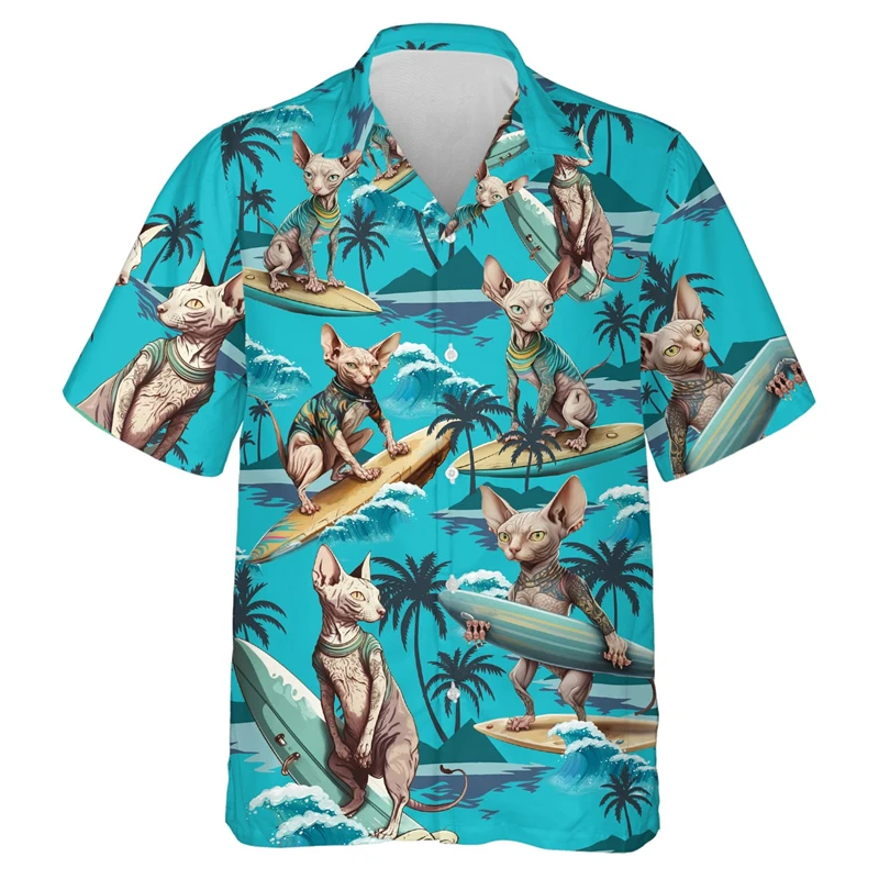 Harajuku Fashion Pet Cat Dog Graphic Beach Shirts Hawaii Animal Shepherd Chihuahua Women Blouses Casual Hawaiian Vacation Shirt