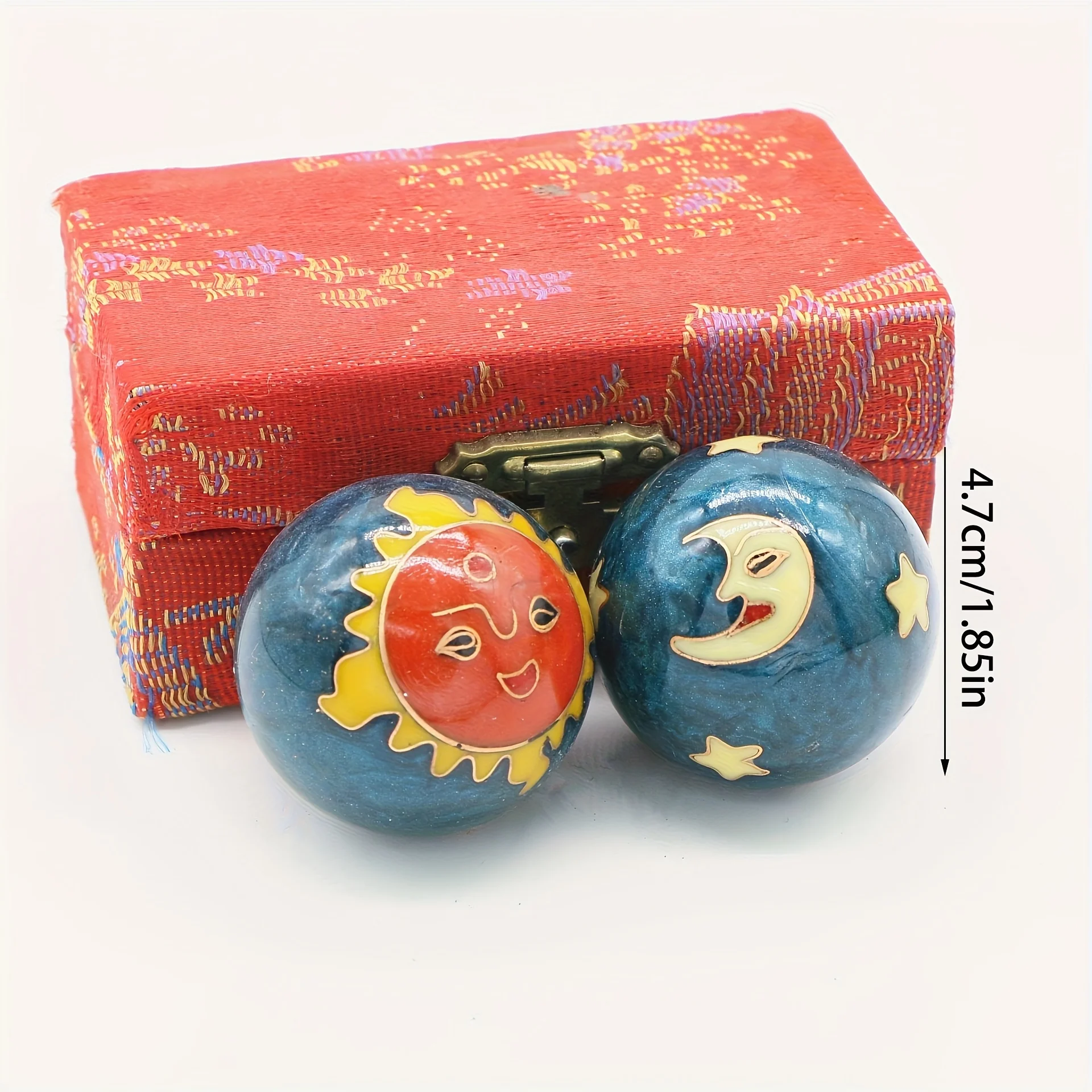 2Pcs 1.85 Inch Cloisonne Baoding Balls Yin Yang Enamel Hand Exercise Stress Relief Massage Balls for Adults with Gift Box