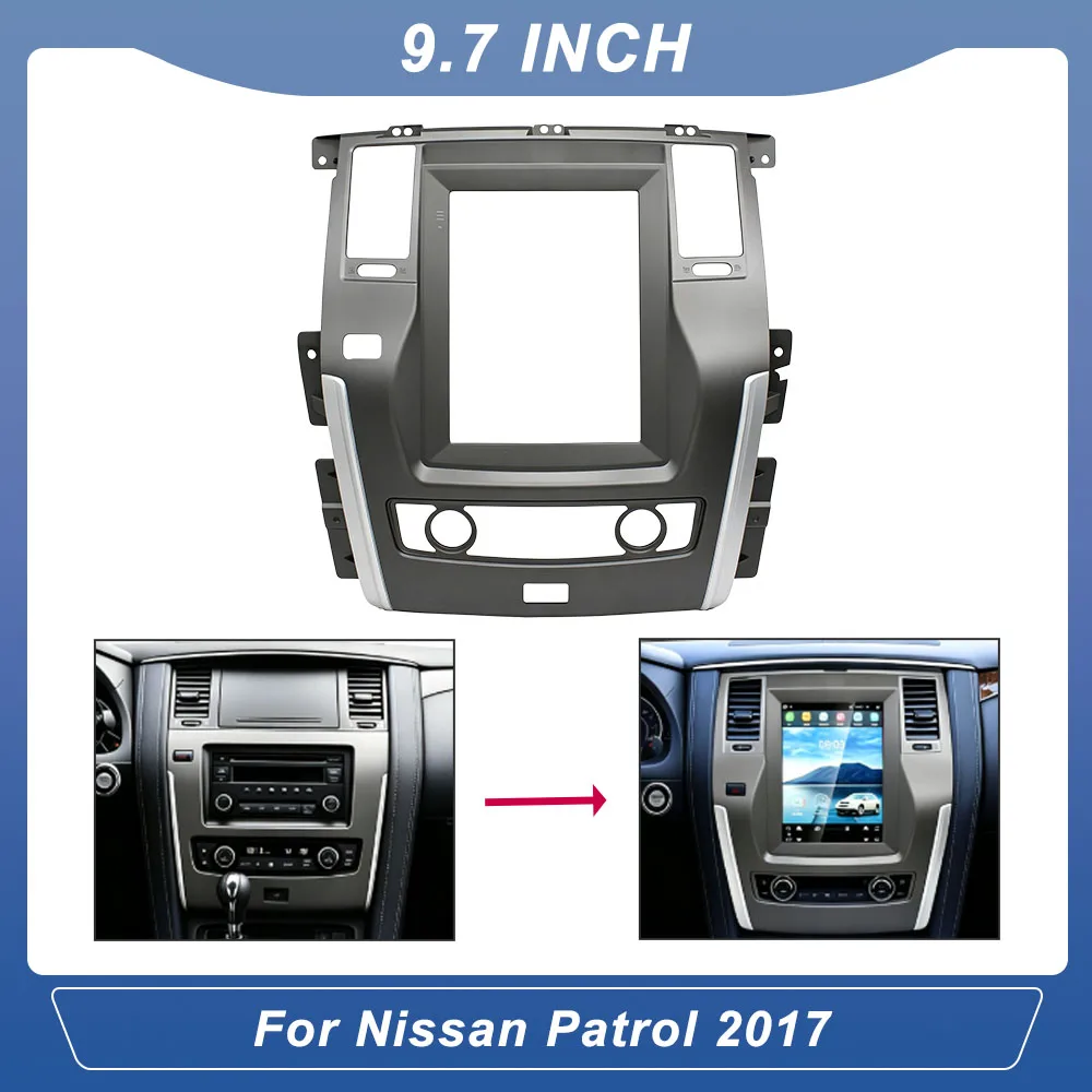 For Nissan Patrol 2017 Vertical Screen 9.7 Inch For Tesla Style Car Stereo Fascia Frame Installation Panel Wire Harness Adapter