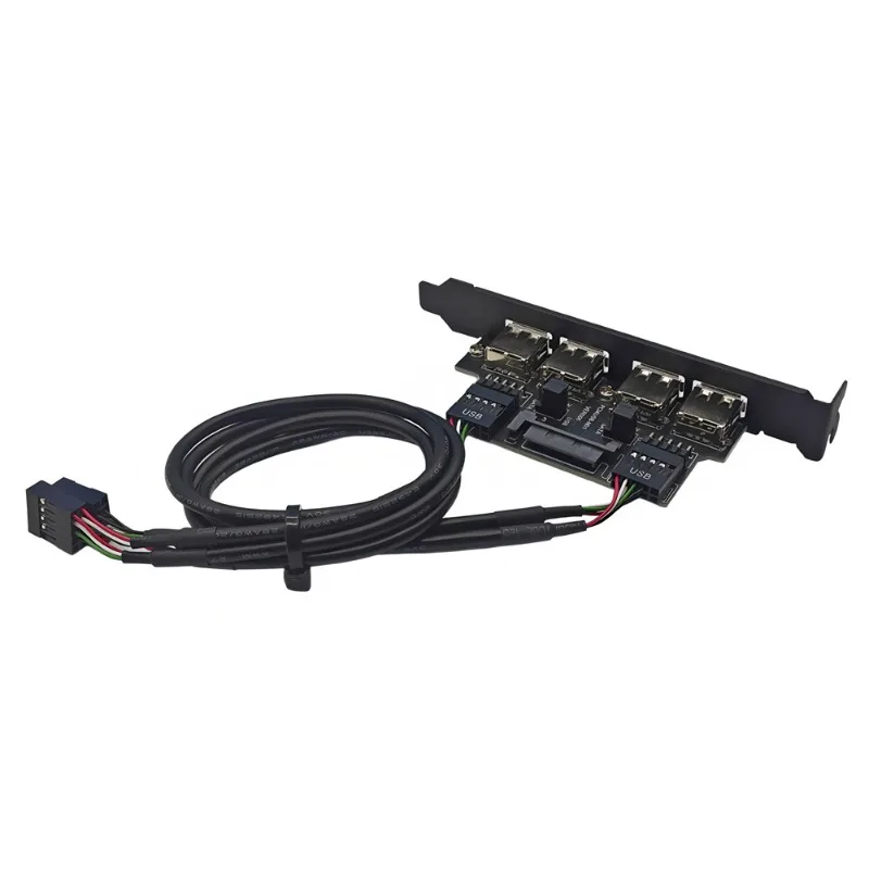 PCE4USB-N01 PCI Slot Bracket Dual 9Pin Header To 4 Port USB2.0 Rear Expansion Cable with SATA Power Supply Port