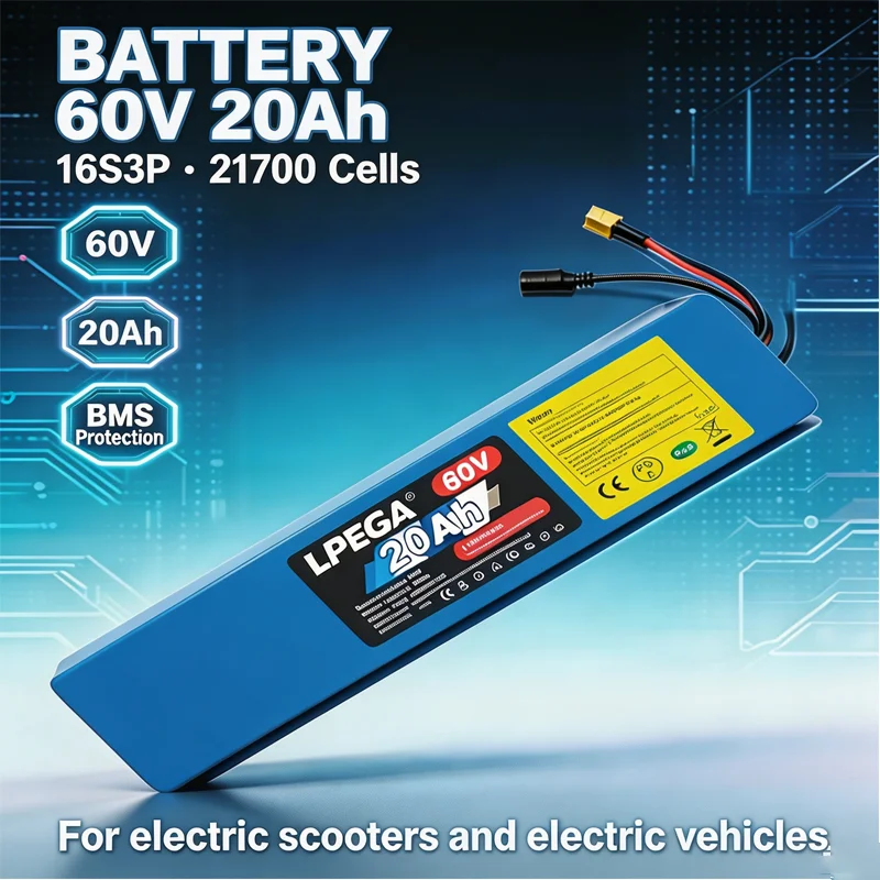 `60V 20Ah 16S3P 21700 Lithium Battery with BMS for Electric Scooter, E-bike & Electric Motorcycle`