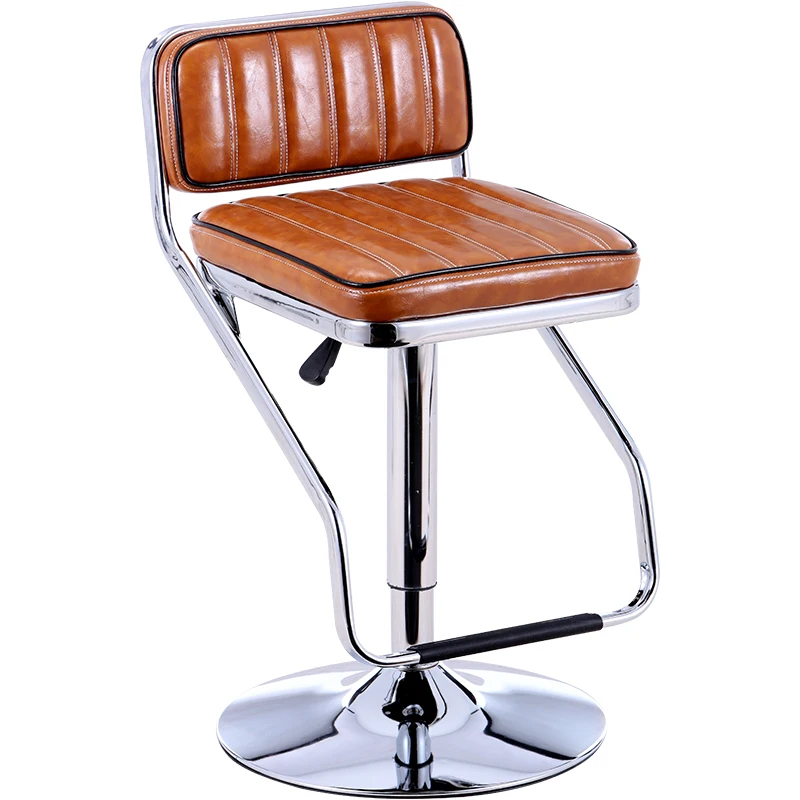 

Роскошный вращающийся металлический барный стул для отеля с кожаной обивкой и регулируемой высотой