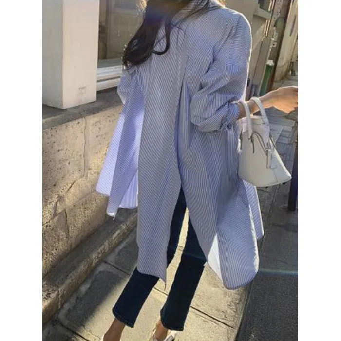 

Chic Korean Sle Loose Long Sve Striped irt Dr Overhead Korean Faion Casual Spring Autumn Winter Women's Dr