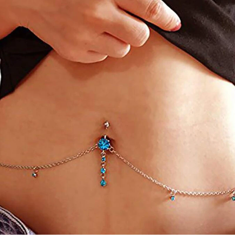 Women Sexy Rhinestone Dangle Belly Button Chain Navel Piercing Ring Body Jewelry Waist Chain Button Puncture Body Jewelry