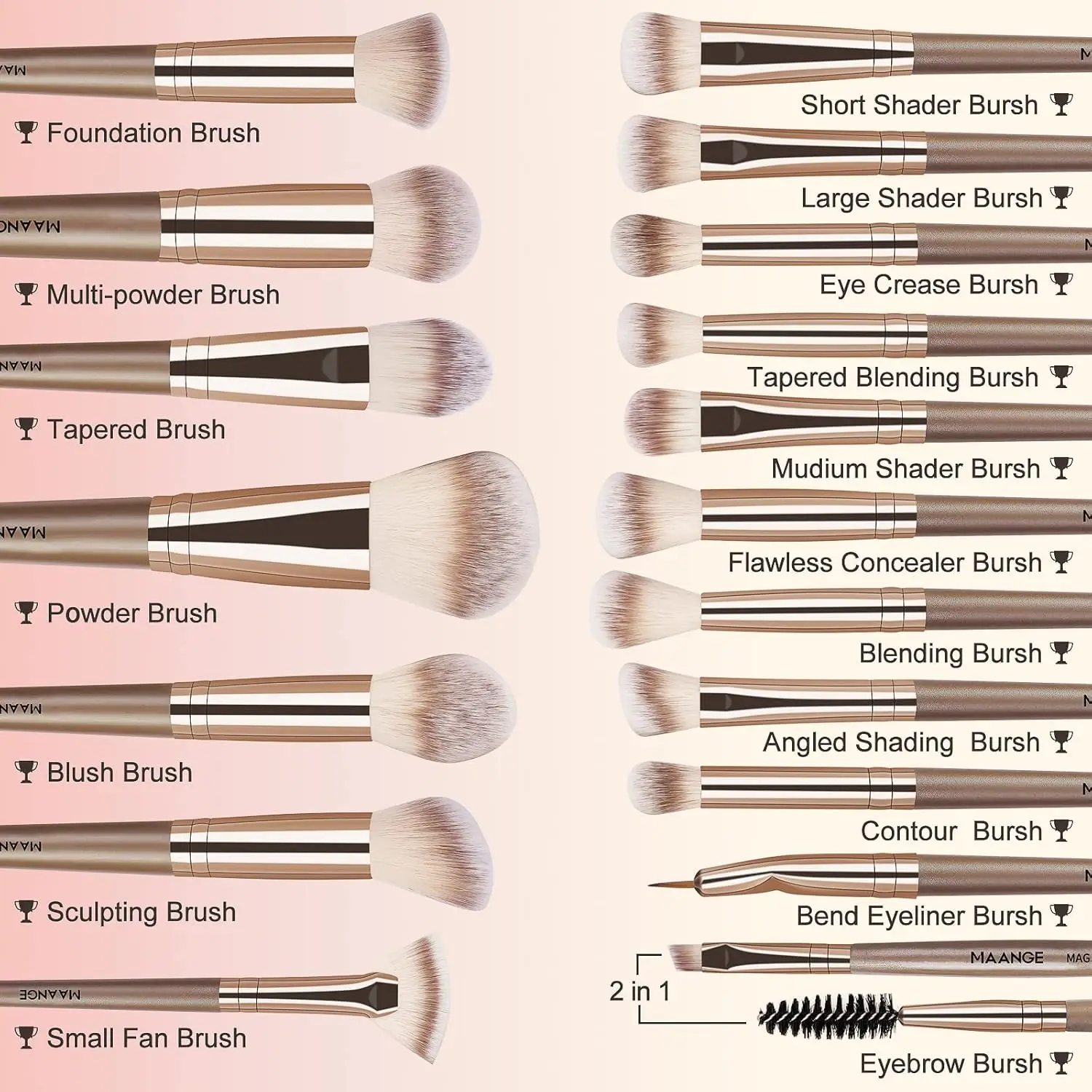 Conjunto de pincéis de maquiagem sintéticos premium de 18 peças, pincéis de maquiagem profissionais (cor champanhe)