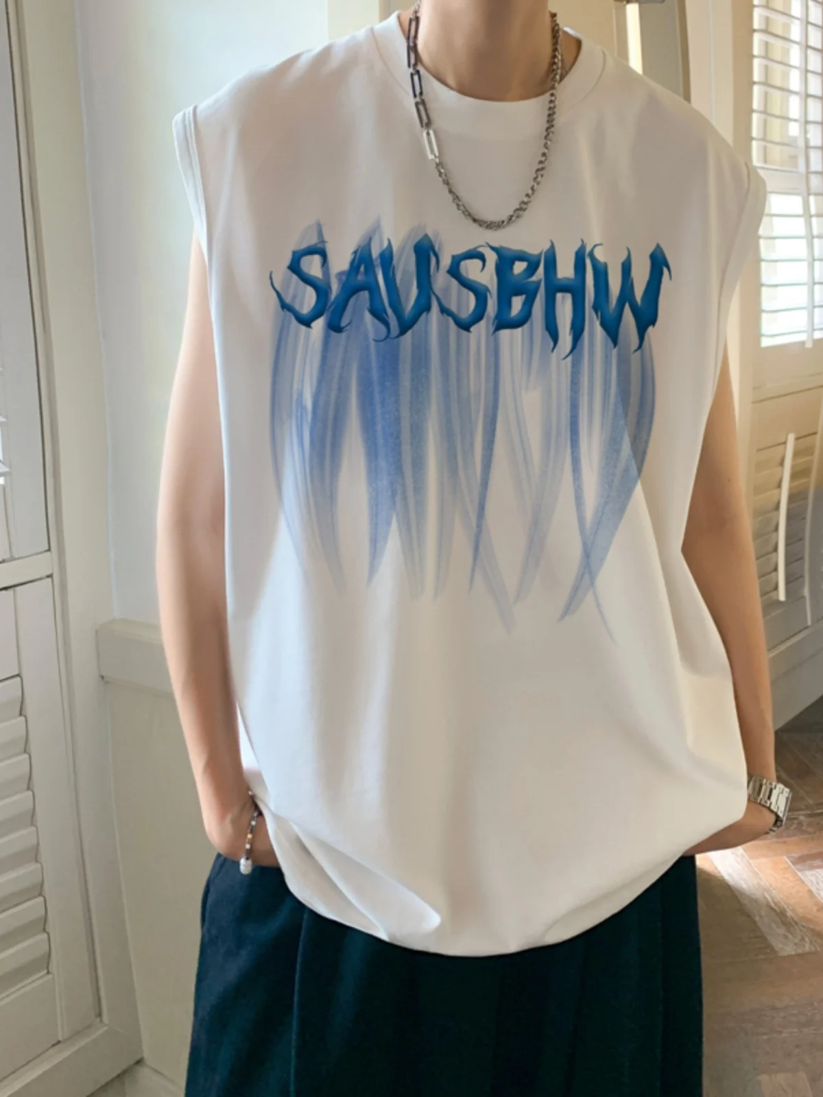 

Жилет American Sle Fitn Svel Small Sve Mouth, мужская модная футболка оверсайз Old Man irt round Ne с принтом, свободная футболка...