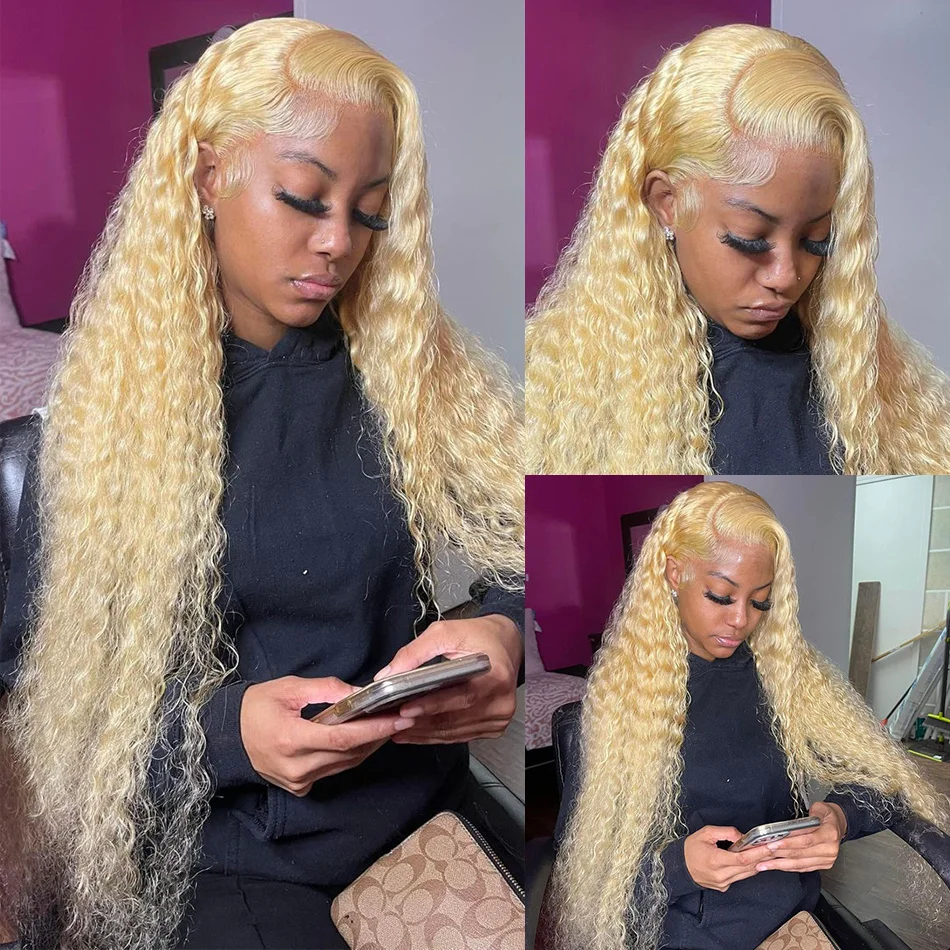 Perruque Lace Front Wig Deep Wave naturelle bouclée, cheveux humains, 250 HD, 13x6, 613 de densité, 30 pouces, perruque colorée pour femmes