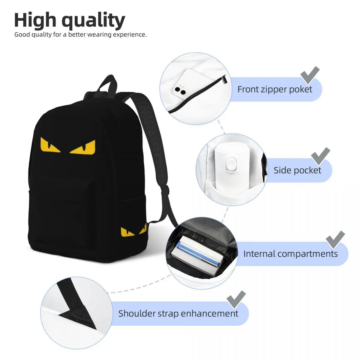 Evil Yellow Eyes For Girls Boys Large Capacity Student Backpack Lightweight waterproof Backpack