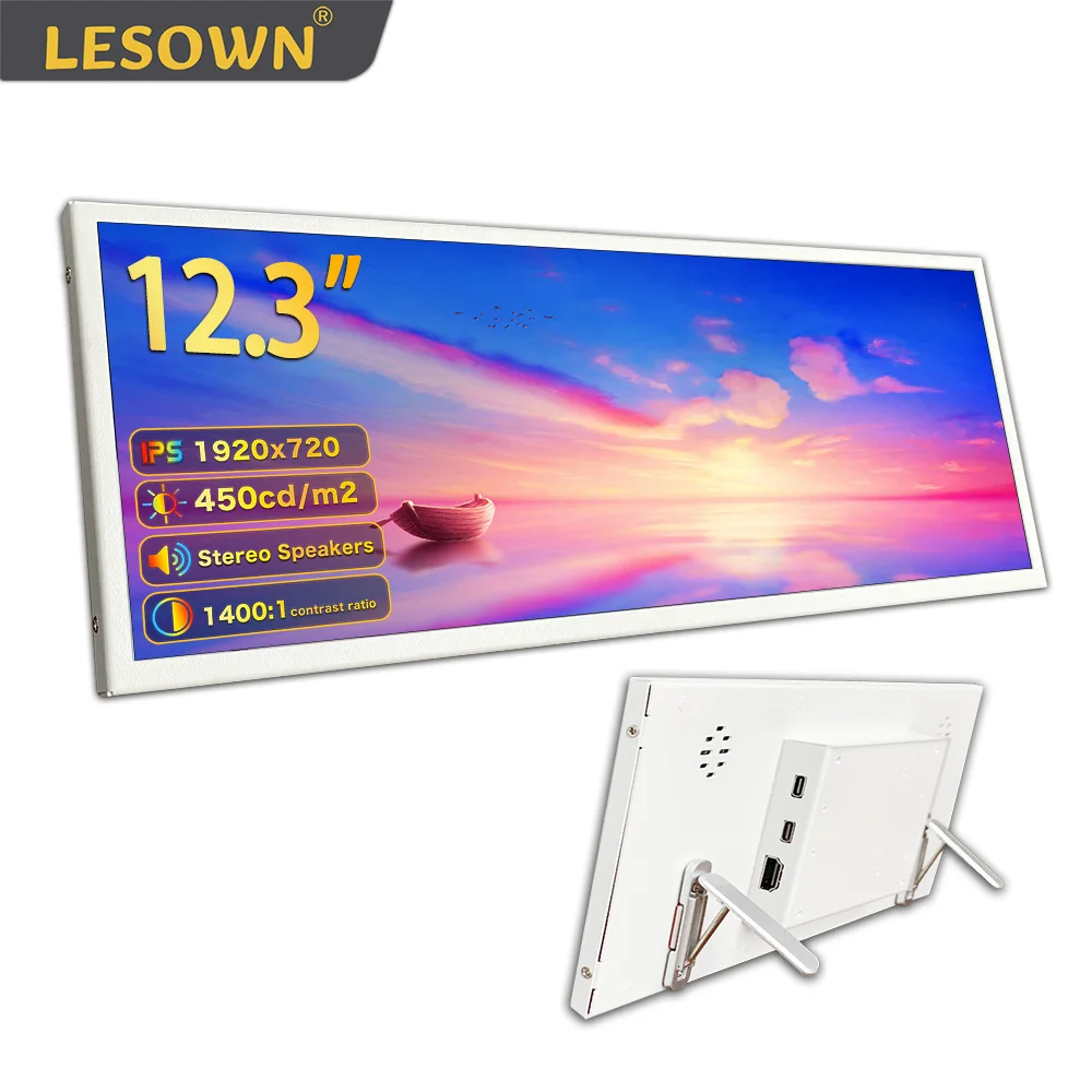 

Монитор LESOWN Raspberry Pi 12,3 дюйма, растягивающийся удлиненный дисплей для ноутбука, дополнительный монитор, оборудование для ПК, монитор для ноутбука