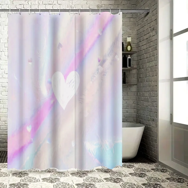 

Мечтательная занавеска для душа в форме сердца с розовым градиентом, романтический декор, водонепроницаемая, устойчивая к плесени занавеска для ванной комнаты, бесплатный крючок
