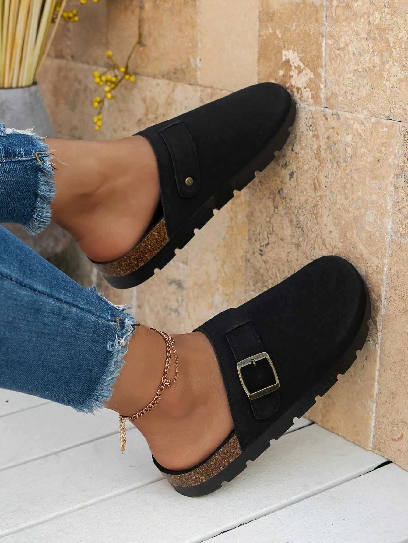 

Стильная обувь для девочек на осень и зиму — одежда для дома и улицы, сабо с полуноском на пробковой толстой подошве, дизайн без шнуровки