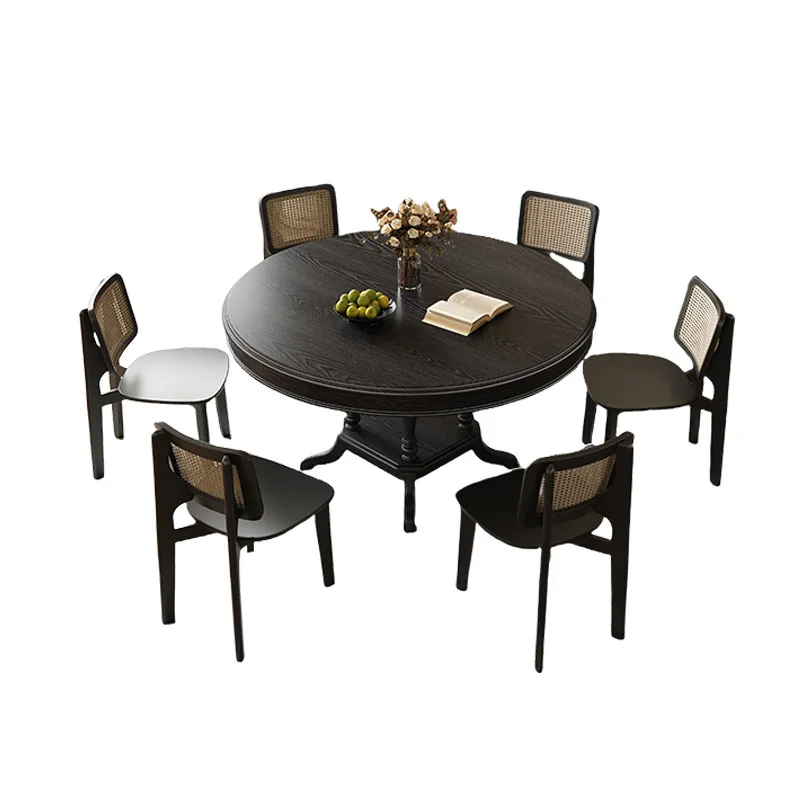 

Medieval solid wood dining table household ash wood grain dining table small apartment American round dining table