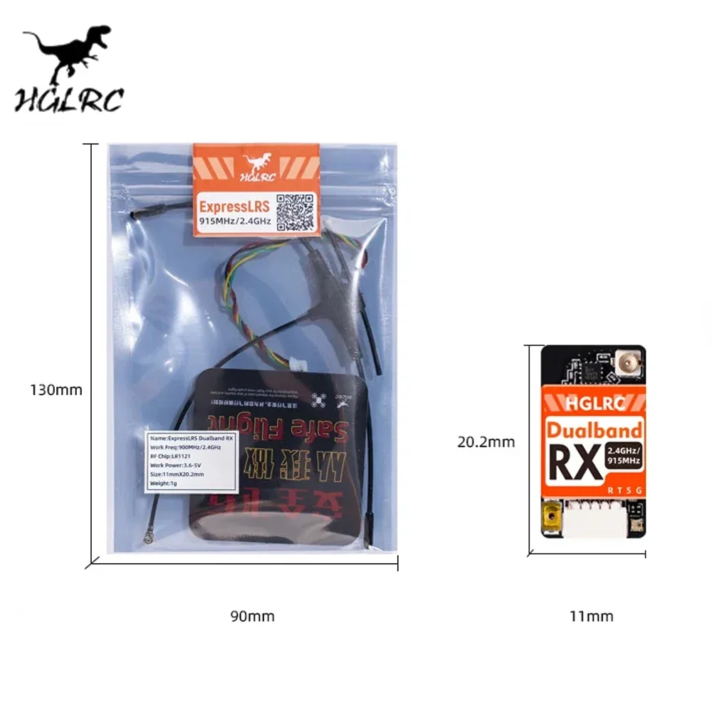 HGLRC Dual-Band Single-Antenna Receiver ELRS 915MHz 2.4GHz LR1121 Nano RX For FPV Drone Fixed Wing RC Aircraft Replacement Part - view 5
