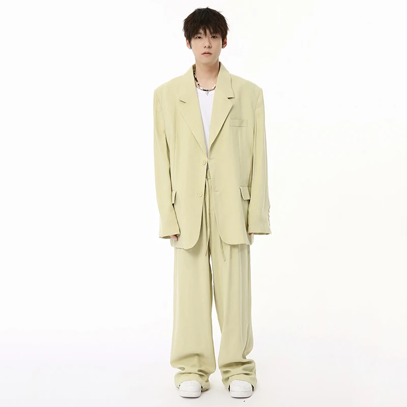 IEFB Korean Style Men's Suit Sets Single Breasted Blazer Straight Elastic Waist Male Pants New Summer Casual Men Set 2024 9C6591