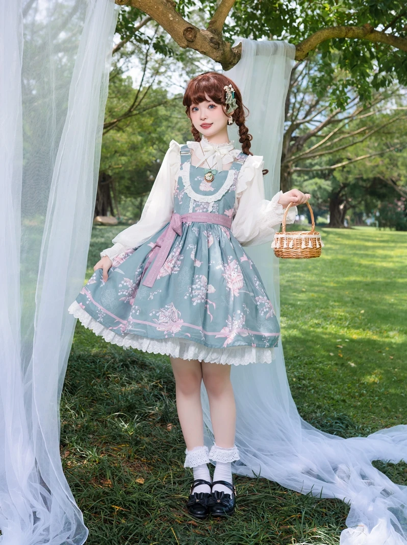 Harajuku Japanese Sk Adjustable Strap Skirt Lolita Cute Daily Fresh Print Original Sleeveless Dress Tea Party Daily Clothing