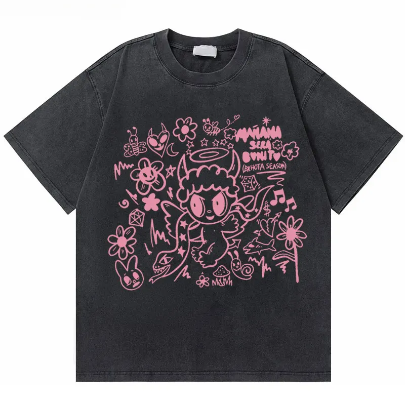 

Vintage Washed Old Karol G Manana Sera Bichota Print T-shirt Male Casual Tshirt Men Women Fashion Aesthetic Oversized Streetwear