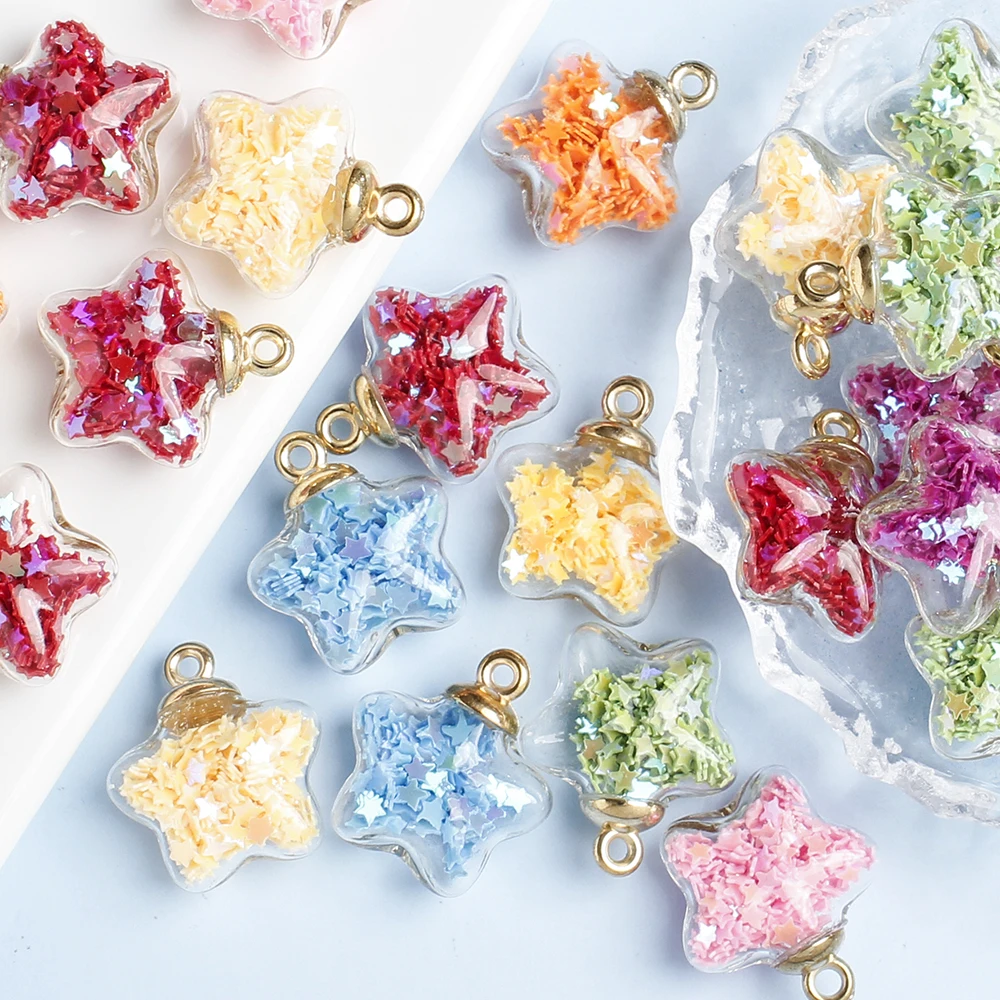 10 Stück transparente Glasflasche, Stern-Pailletten, 20 mm Stern-Glaskugel-Anhänger für Schmuck, DIY, Mode, Halskette, Ohrring, Anhänger, Herstellung – Detail 6