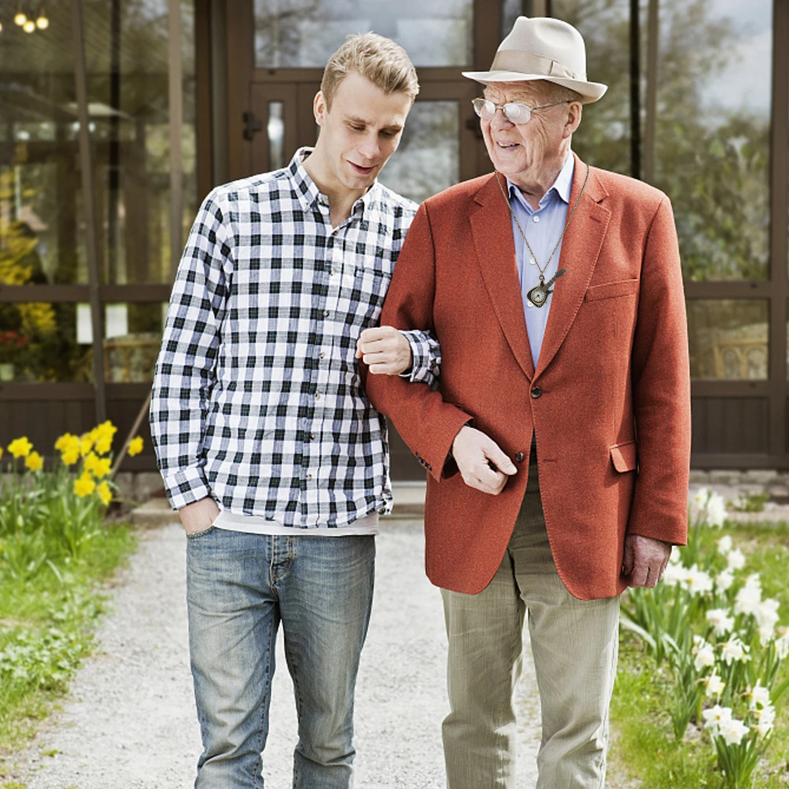 

Vintage Guitar Men Retro Steampunk Necklace With Chain Accurate Quartz Movement Large Numerals Easy Read Lightweight Portable