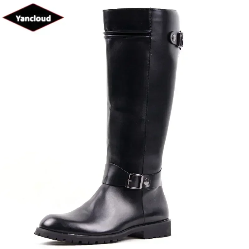 Plus Size 37-46 Top Quality Punk Style Gothic Knee High Motorcycle Boots Men Winter 2025 Soft Leather Long Boots for Man