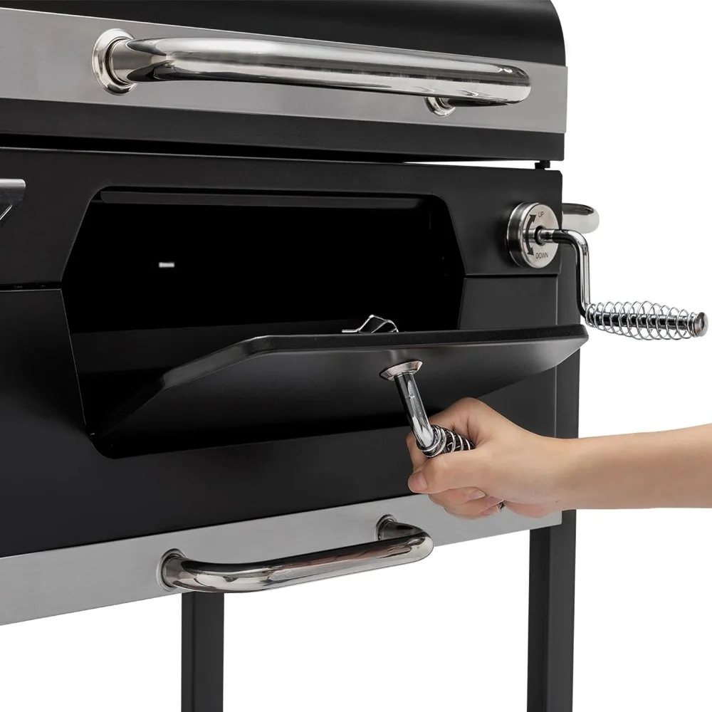 CD1824M 24-Inch Charcoal Grill, BBQ Smoker with Handle and Folding Table, Perfect for Outdoor Patio, Garden and Backyard