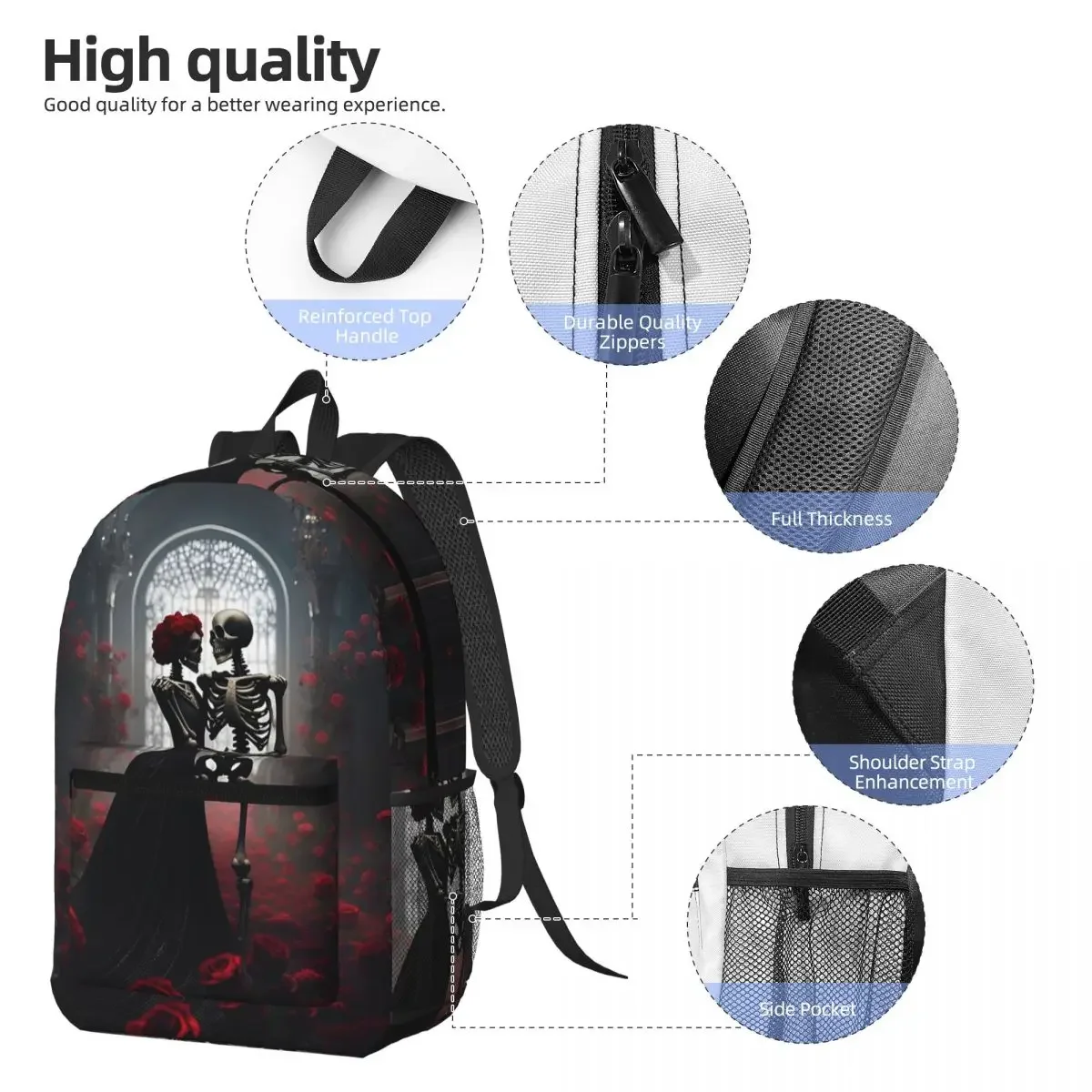 Black Red Gothic Skull Couple Backpack Boys Girls BookBag Children School Bag Laptop Shoulder Bags for Men Women