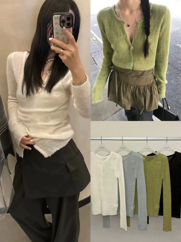 

Soft Cozy Long Sve Knitted Cardigan Women's Slim Fit Versatile Londn Spring 2025 Pure Color round Ne Button up