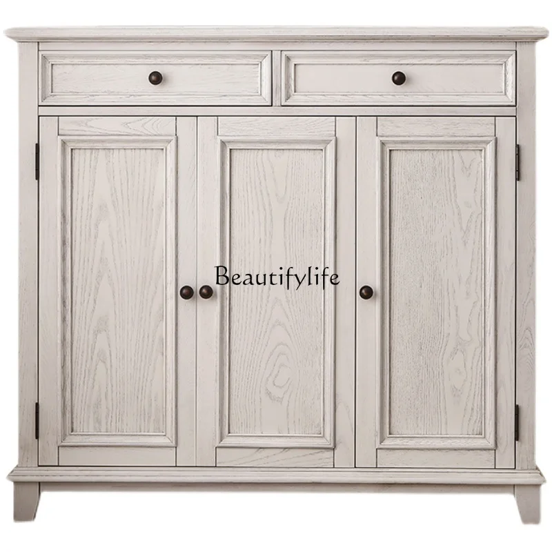 

Three-door shoe cabinet solid wood white household ash wood multiple storage cabinet