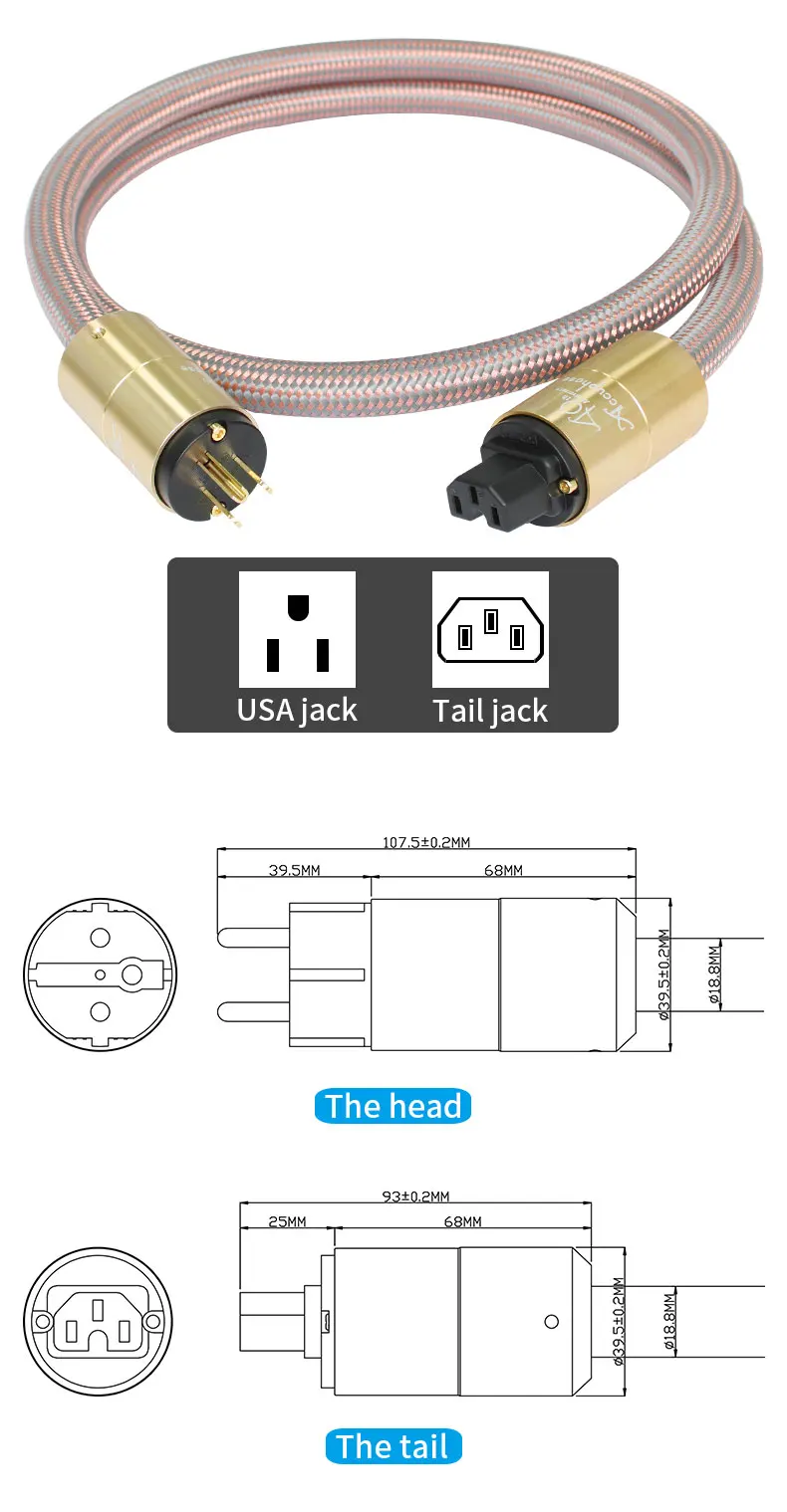Preffair D510 US/European Netzkabel Audiokabel Player Lautsprecher Netzkabel für CD-Verstärker – Detail 1