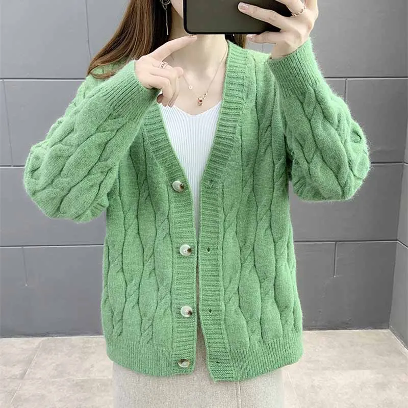 Women\'s Knitted Cardigan Sweater 2024 New Loose Fashion Autumn Single-Breasted Casual Knitted Sweater Jacket Coat Women Tops