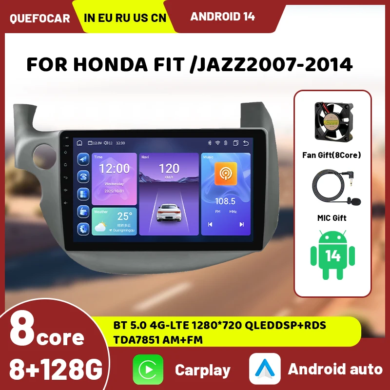 

2Din 360 camera car intelligent system Android 13 car radio for Honda FIT JAZZ 2007-2013 multimedia Autoradio Carplay 4G