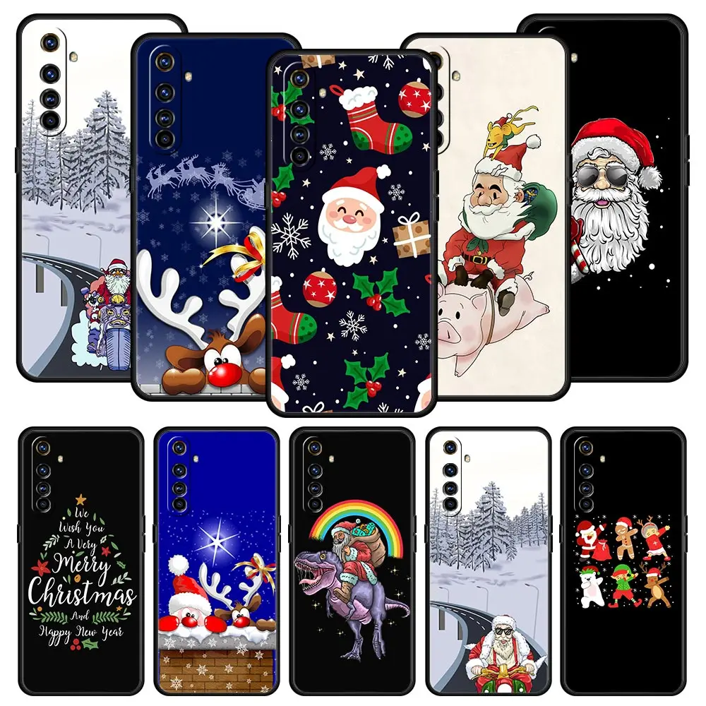 Christmas New Year Phone Case For OPPO Realme 9 8 7 6 GT2 Pro Plus 5G Phone Cover Realme 8i 9i C25 C21 C11 C3 Black Coque Funda