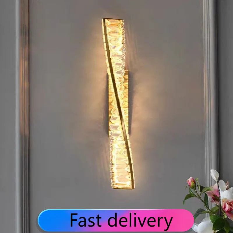 

Italian Crystal Wall Sconce LED Light Luxury Modern Gold for Bedroom Living Room Hallway Decor